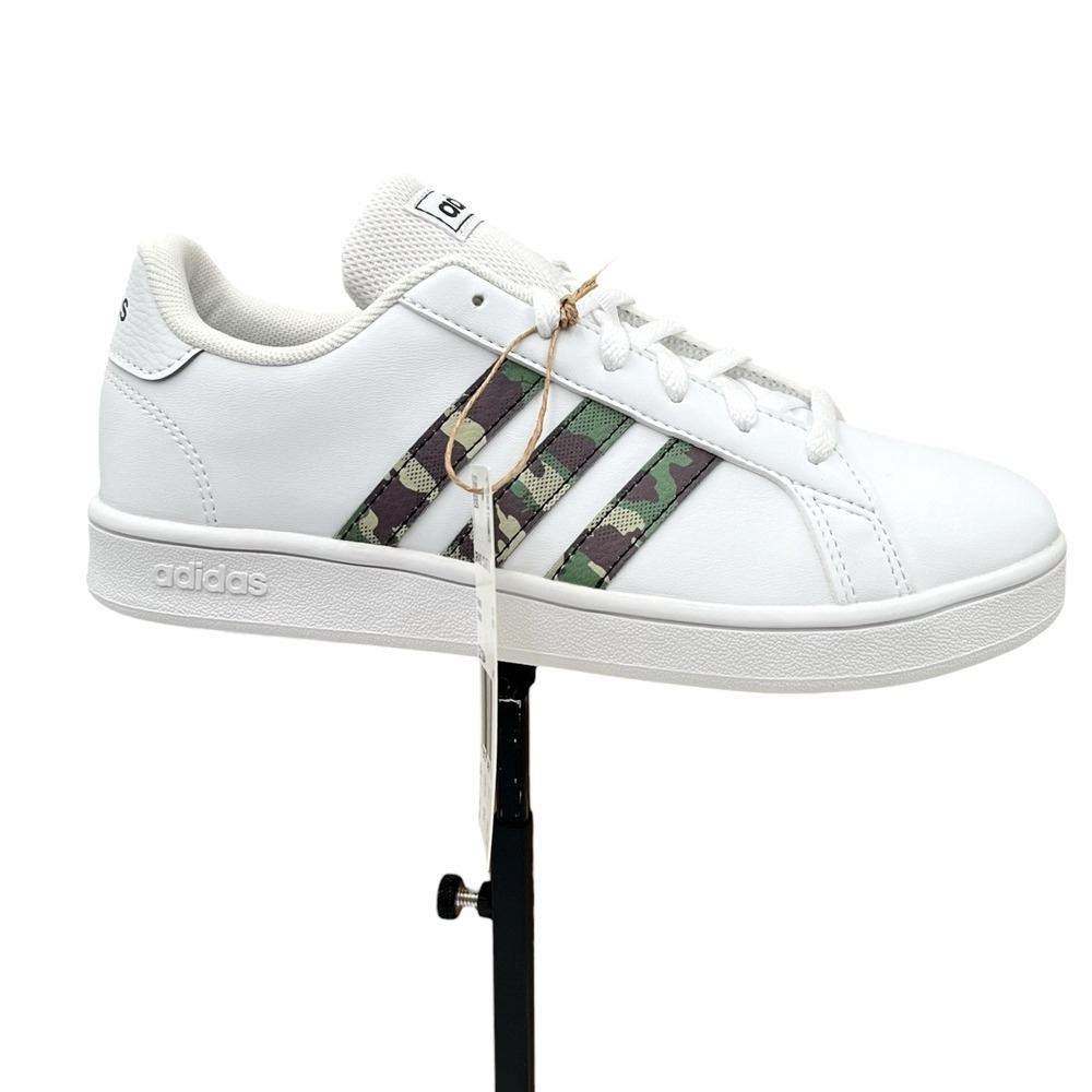 Adidas Grand Court Youth Boys Athletic Casual Shoes Size 3.5 White/Camo Stripes